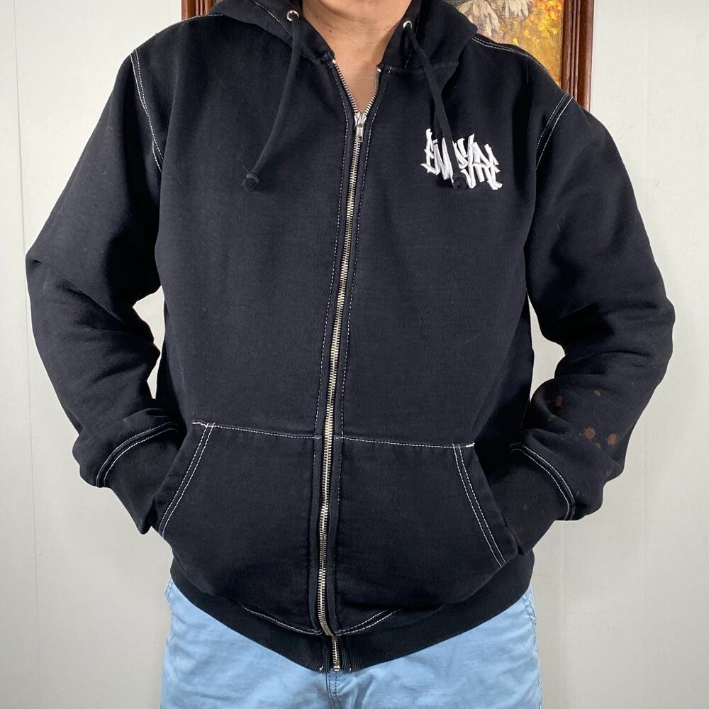 Empyre Zip Up Hoodie Sweatshirt Men's Large Black Logo Pouch Pocket Casual